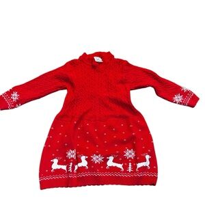 BMG long sleeve red & white Christmas reindeer sweater dress Adorable size small